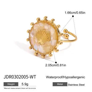 Youthway Shells Starfish Adjustable Open Ring Stainless Steel Finger Jewelry Waterproof Trendy Ring For Summer Ocean