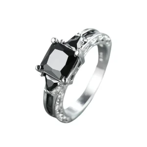 Bague Argent Pierre Noire Mariage
