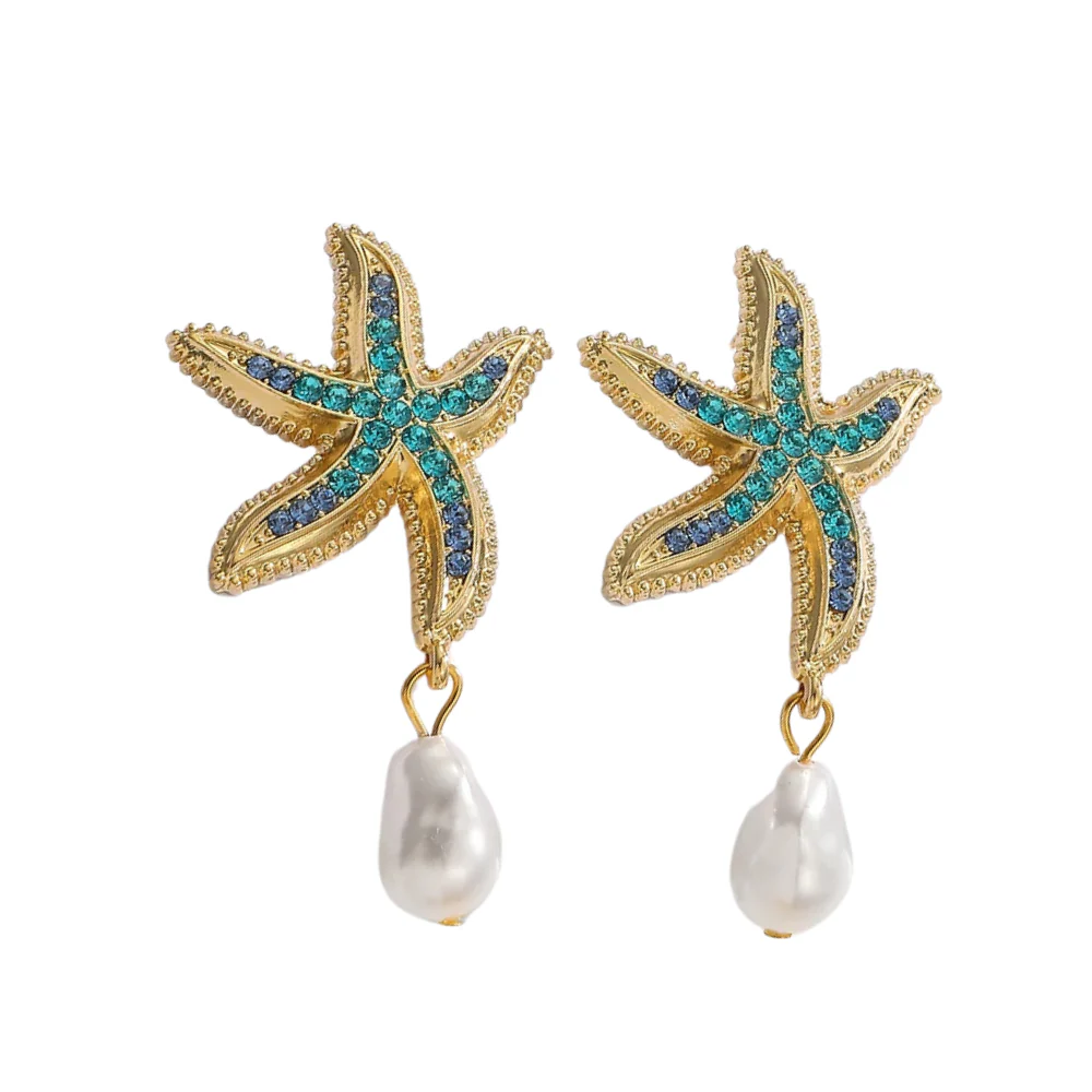 Boucles d'Oreilles Étoile de Mer Strass Couleur