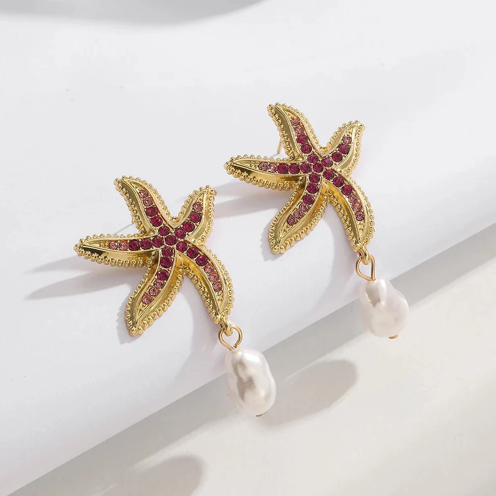 Boucles d'Oreilles Étoile de Mer Strass Couleur – Image 4