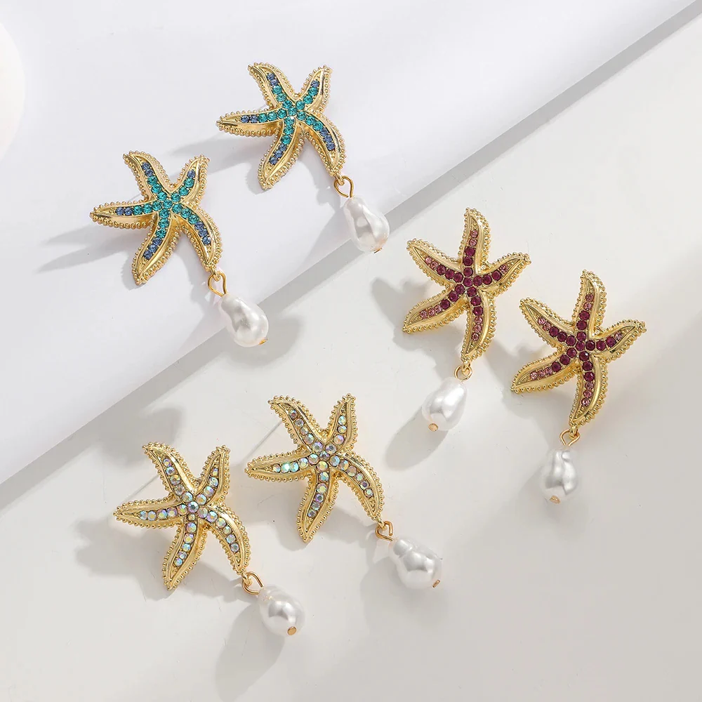 Boucles d'Oreilles Étoile de Mer Strass Couleur – Image 5